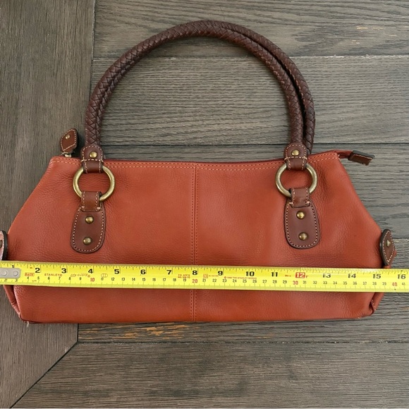Fossil Orange Brown Genuine Leather Hobo Shoulder Handbag Purse Braided Strap - Picture 9 of 12